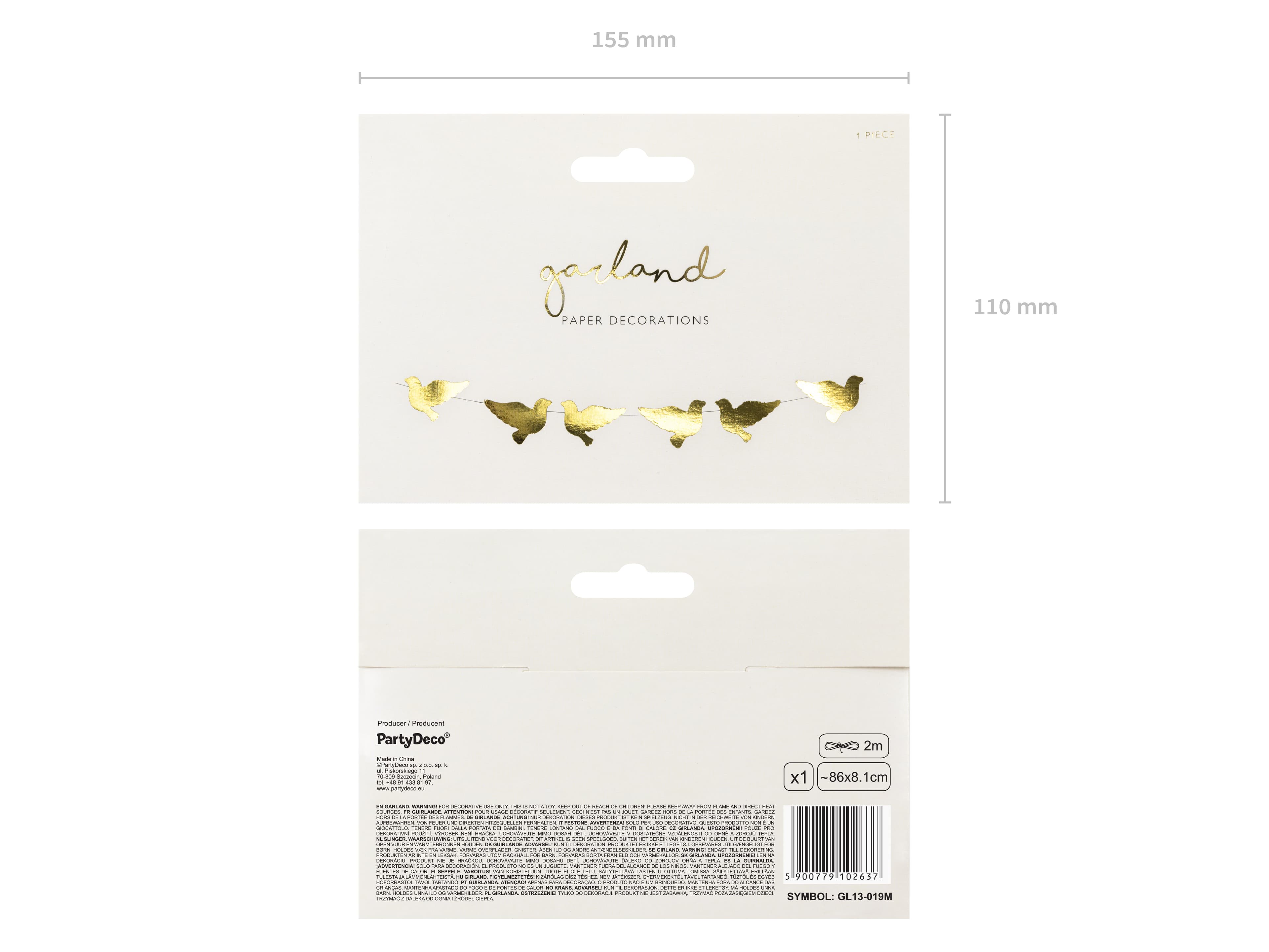 Girlanda baner Gołębie, złote lustrzane, 112 cm