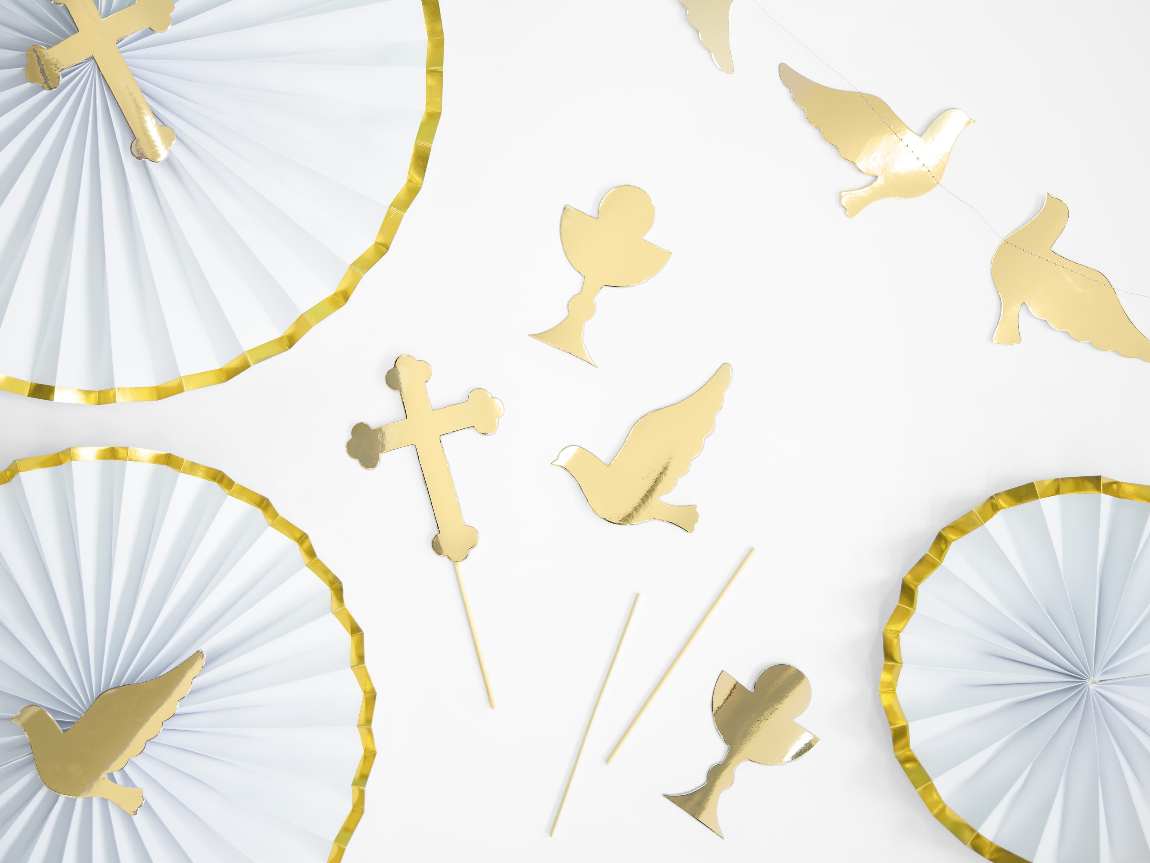 Toppery na tort I Komunia Święta, złoty, 31,5cm