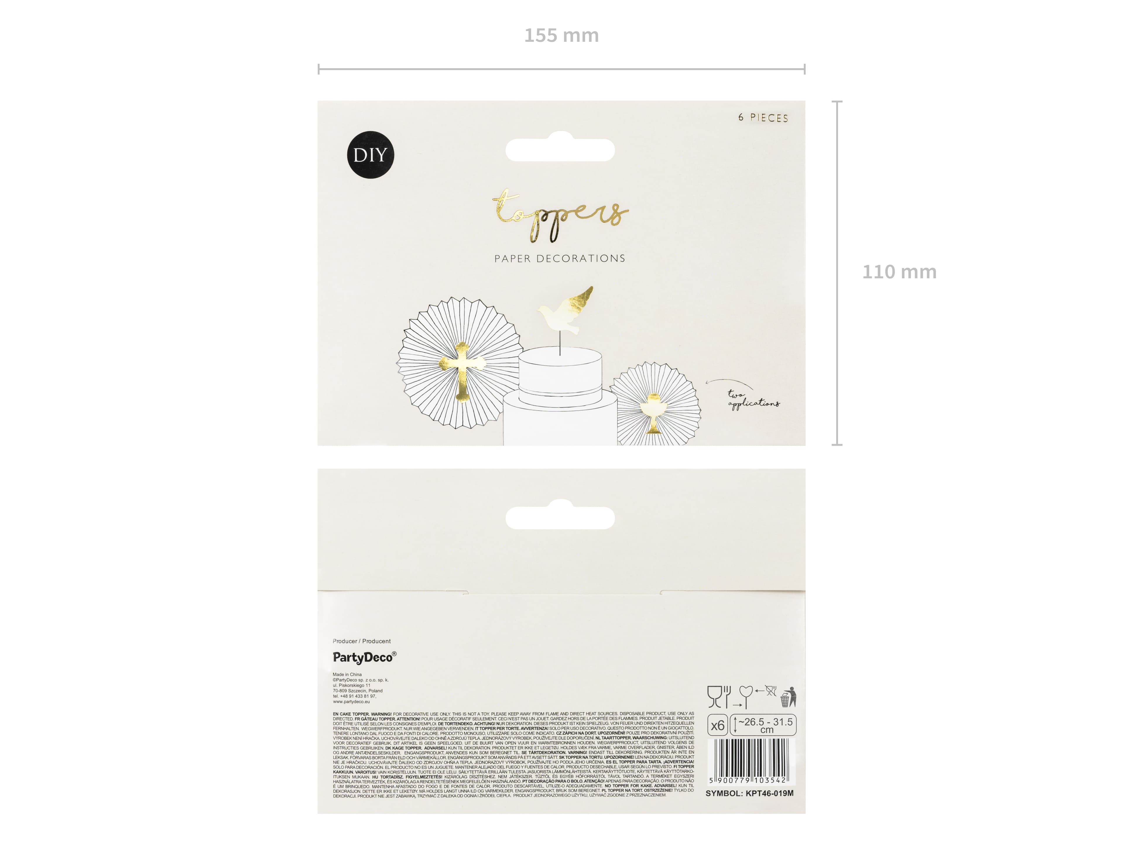 Toppery na tort I Komunia Święta, złoty, 31,5cm