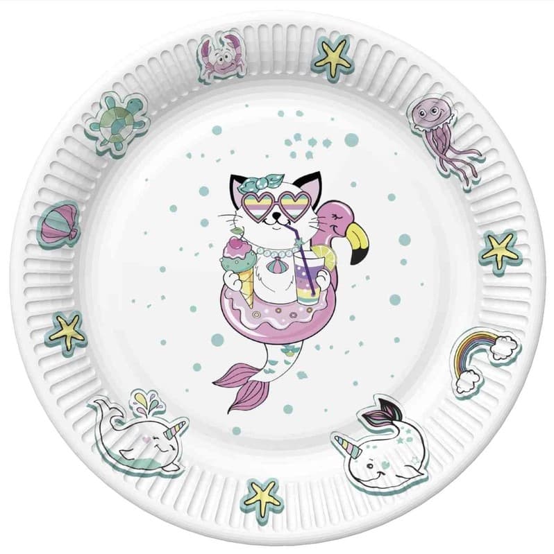 Talerze papierowe 22,7cm "Flaming z Kotem " 8szt