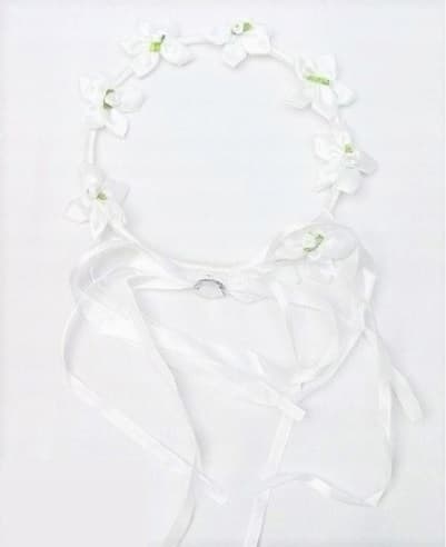 Biały wianek komunia, satynowe kwiaty 18cm/1 szt