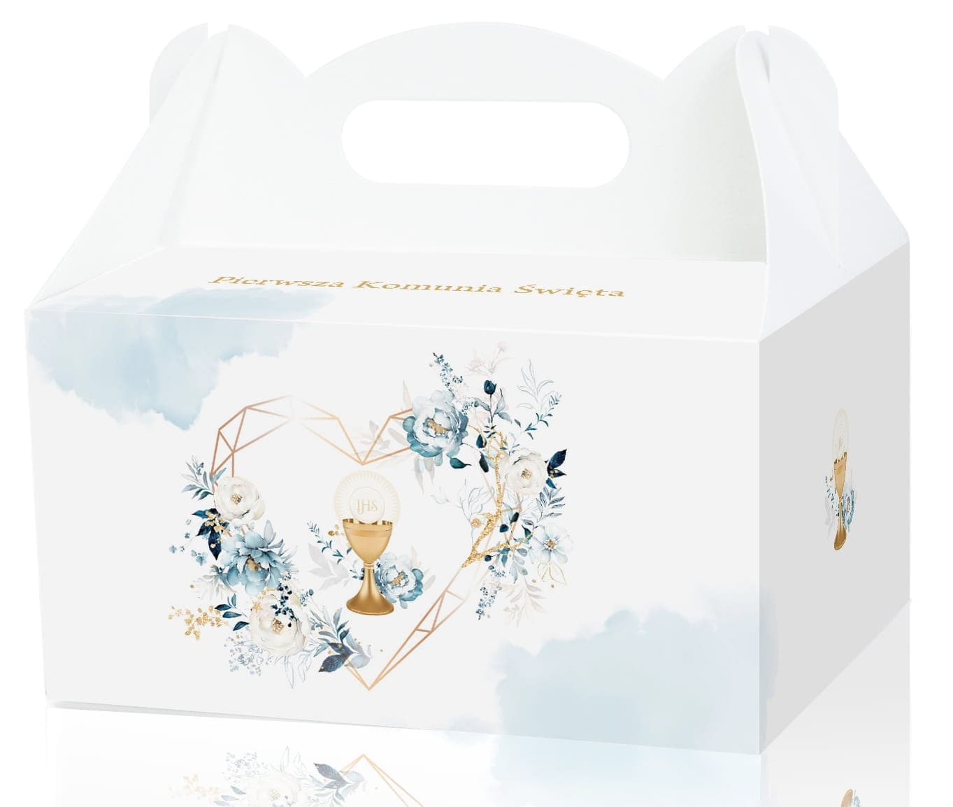 Pudełko komunijne na ciasto 9x14x19 błękitne