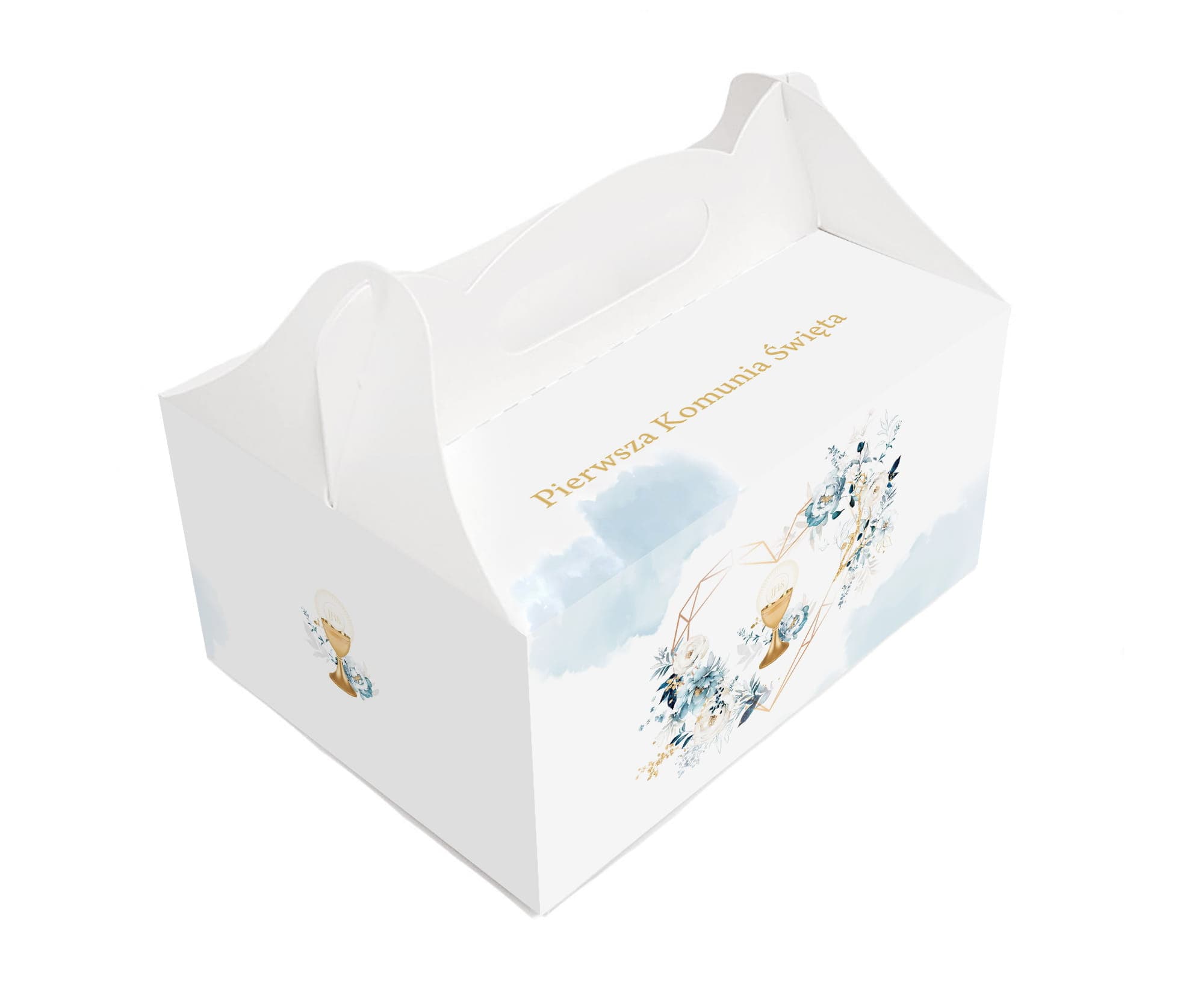 Pudełko komunijne na ciasto 9x14x19 błękitne