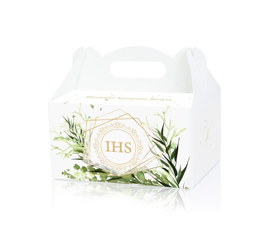 Pudełko komunijne  ciasto 9x14x19 geometria/gałązk