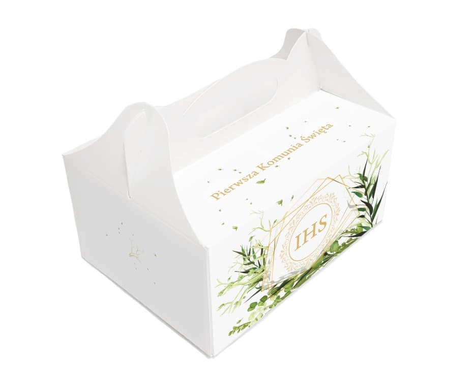 Pudełko komunijne  ciasto 9x14x19 geometria/gałązk
