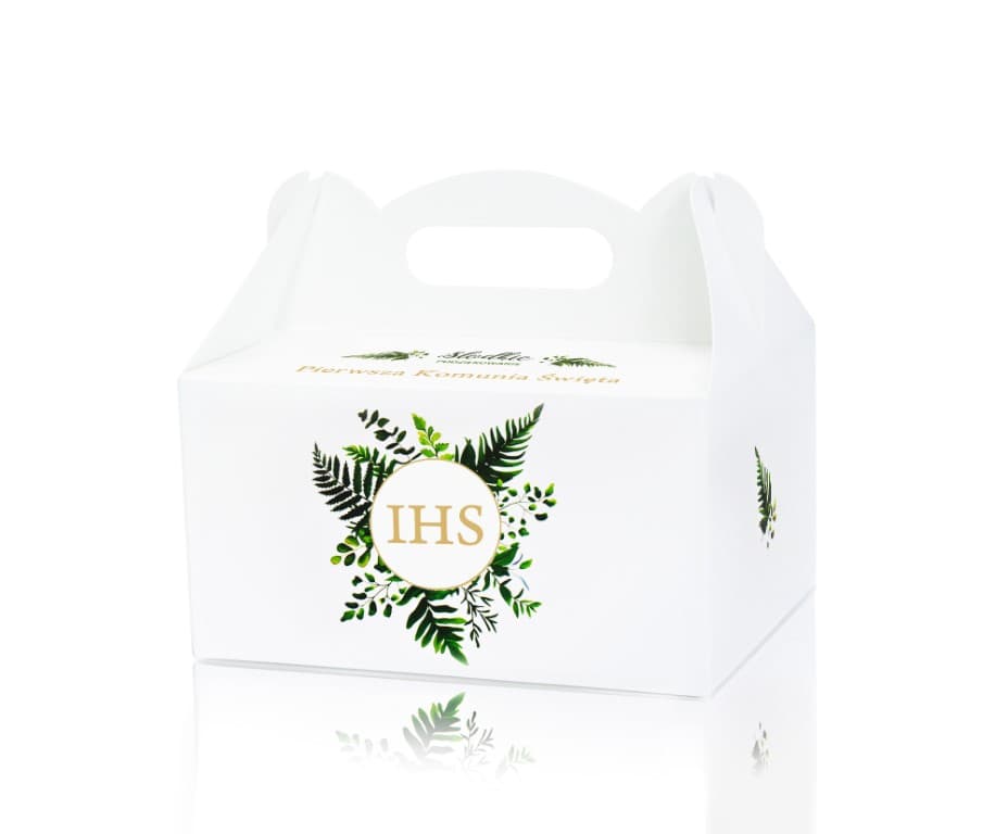 Pudełko komunijne na ciasto 9x14x19, paprocie