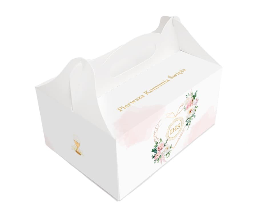 Pudełko komunijne na ciasto 9x14x19, różowe