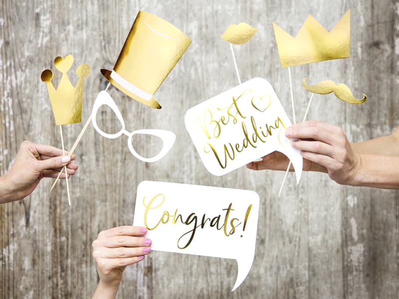 Gadżety do zdjęć na ślub, biało złote 1op/10szt.