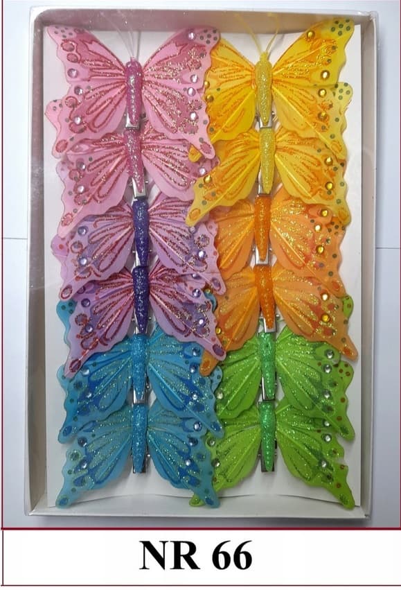 Sztuczne kolorowe motyle szer. 7cm, 12szt.