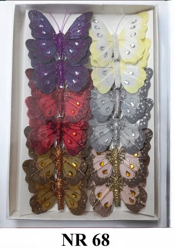 Sztuczne kolorowe motyle szer. 7cm, 12szt.