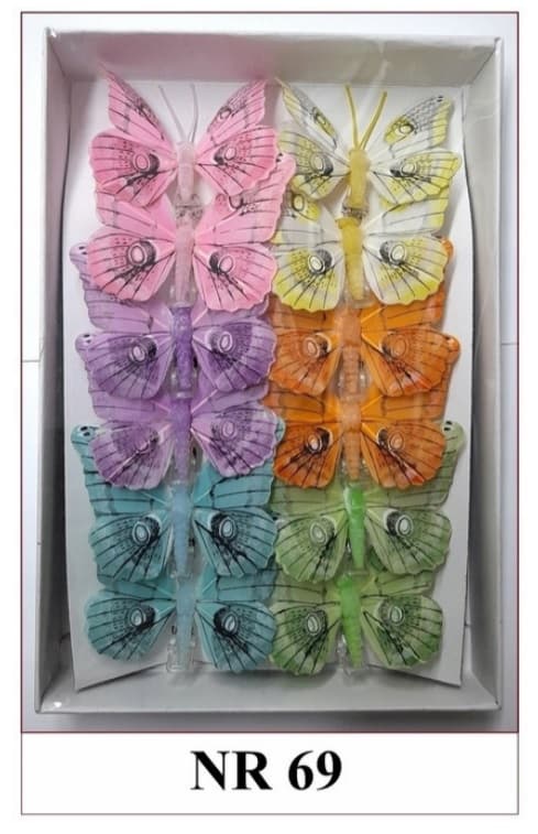 Sztuczne kolorowe motyle szer. 7cm, 12szt.