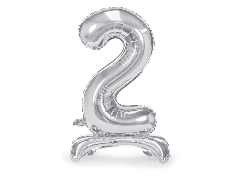 Stojący balon foliowy Cyfra"2" srebny, 70cm/1op