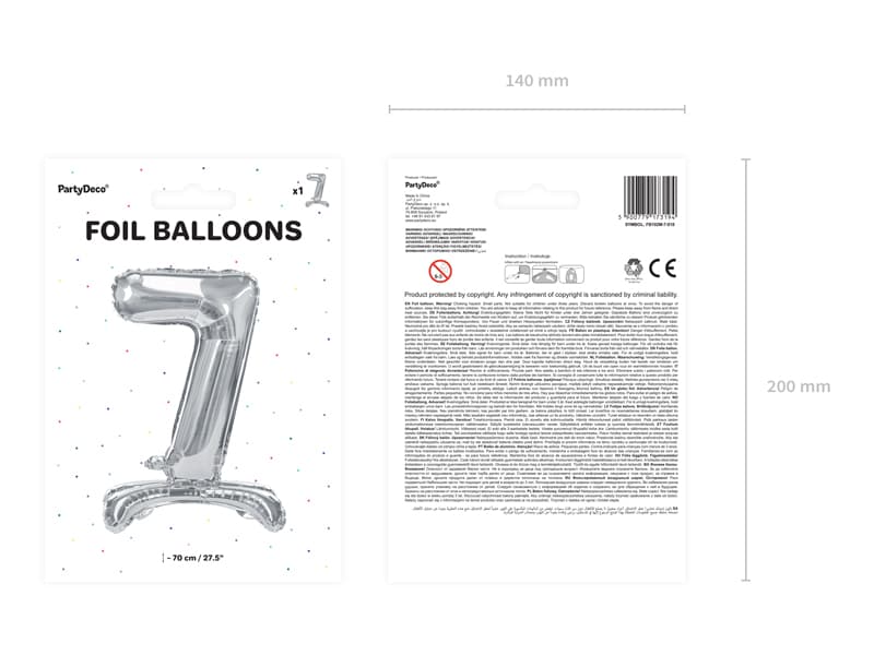 Stojący balon foliowy Cyfra"7" srebny, 70cm/1op