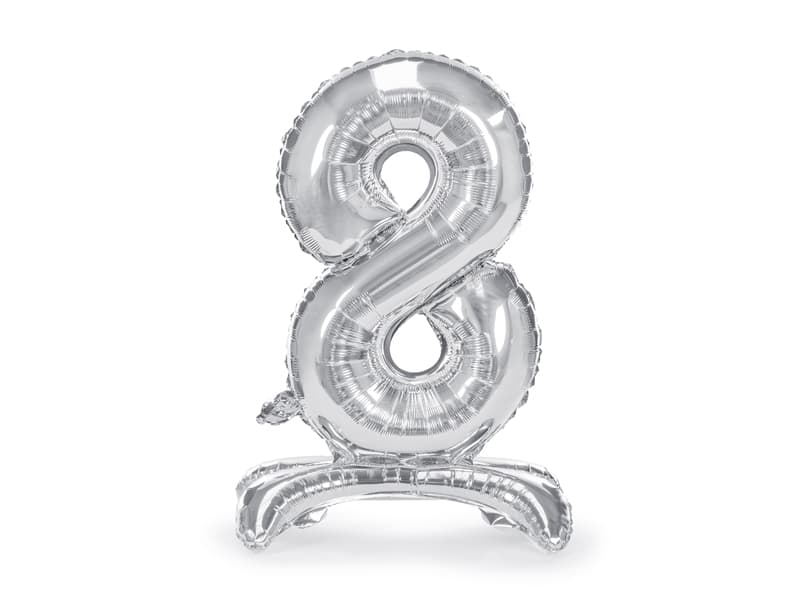 Stojący balon foliowy Cyfra"8" srebny, 70cm/1op