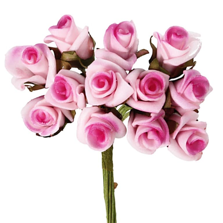 Piankowe róże na drucie, śr. 2cm/12szt, c. różowe