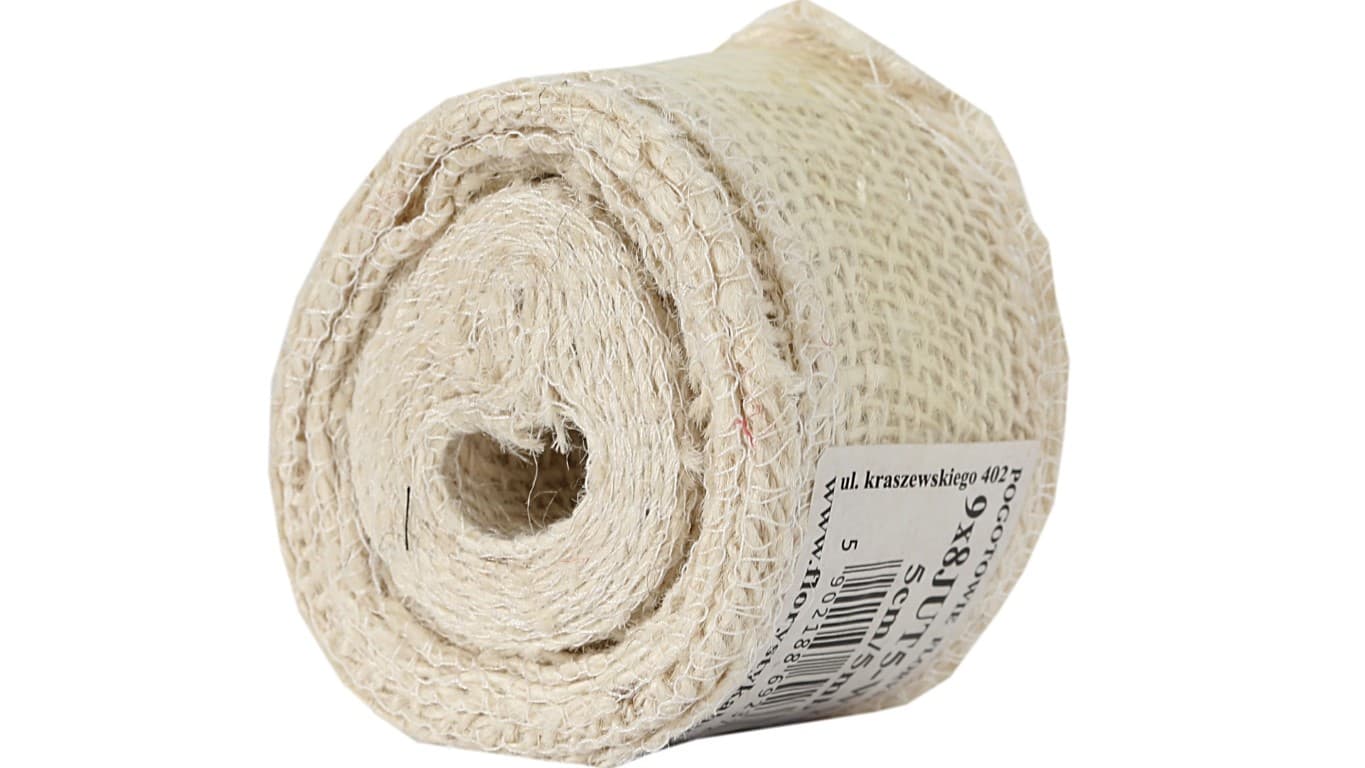 Juta obszywana, 9x8,5cm/5mb, 260g/m2, wybielana