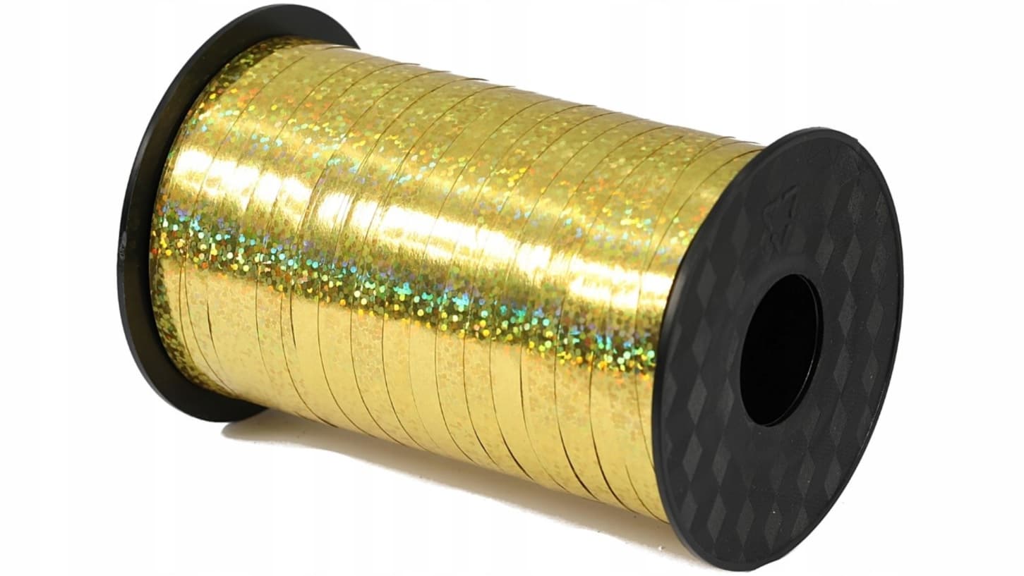 Wstążka plastikowa holograficzna 5mm/225mb, złoto