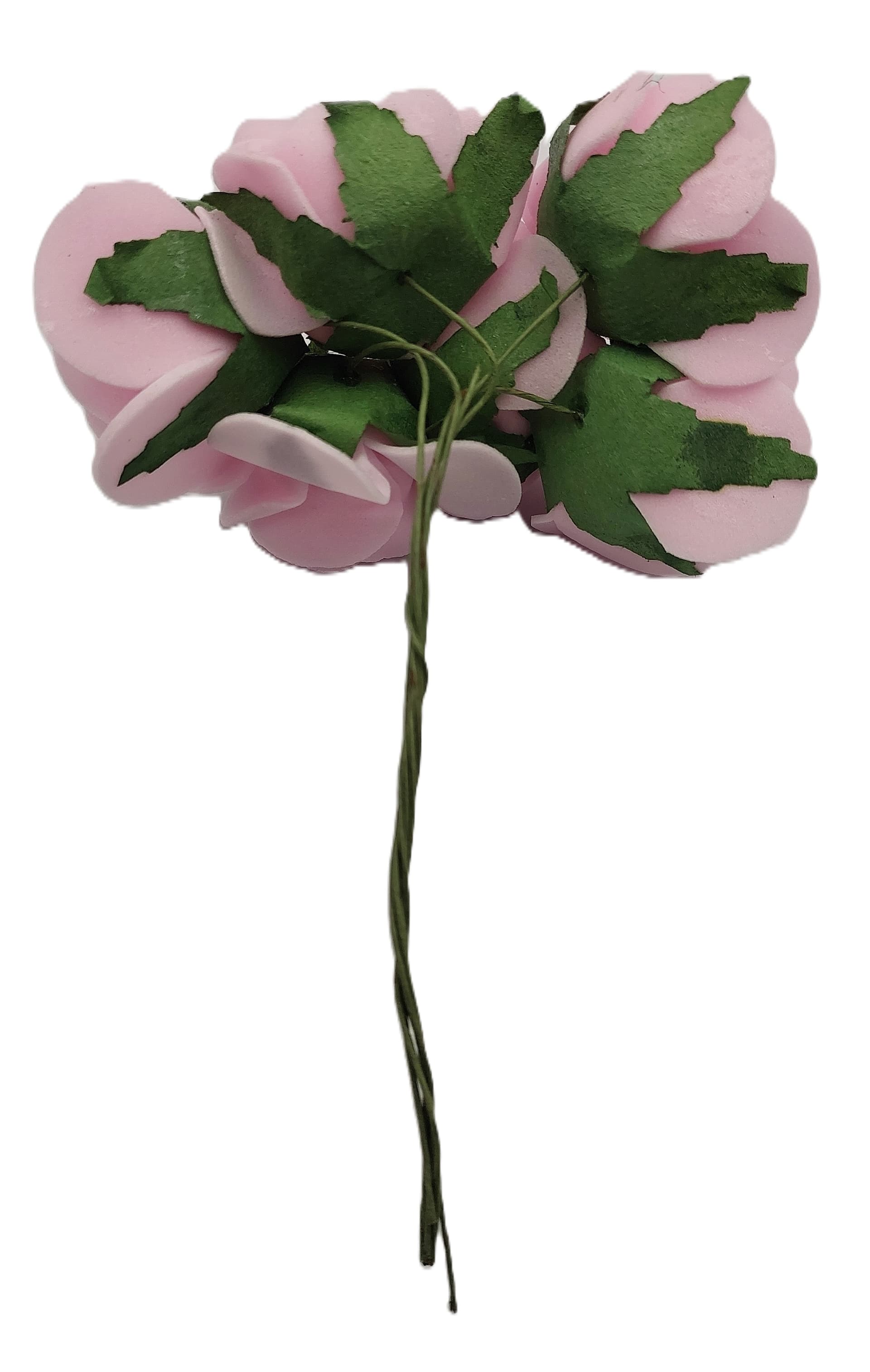 Piankowe kwiaty na drucie, śr.3cm/6szt, blady róż