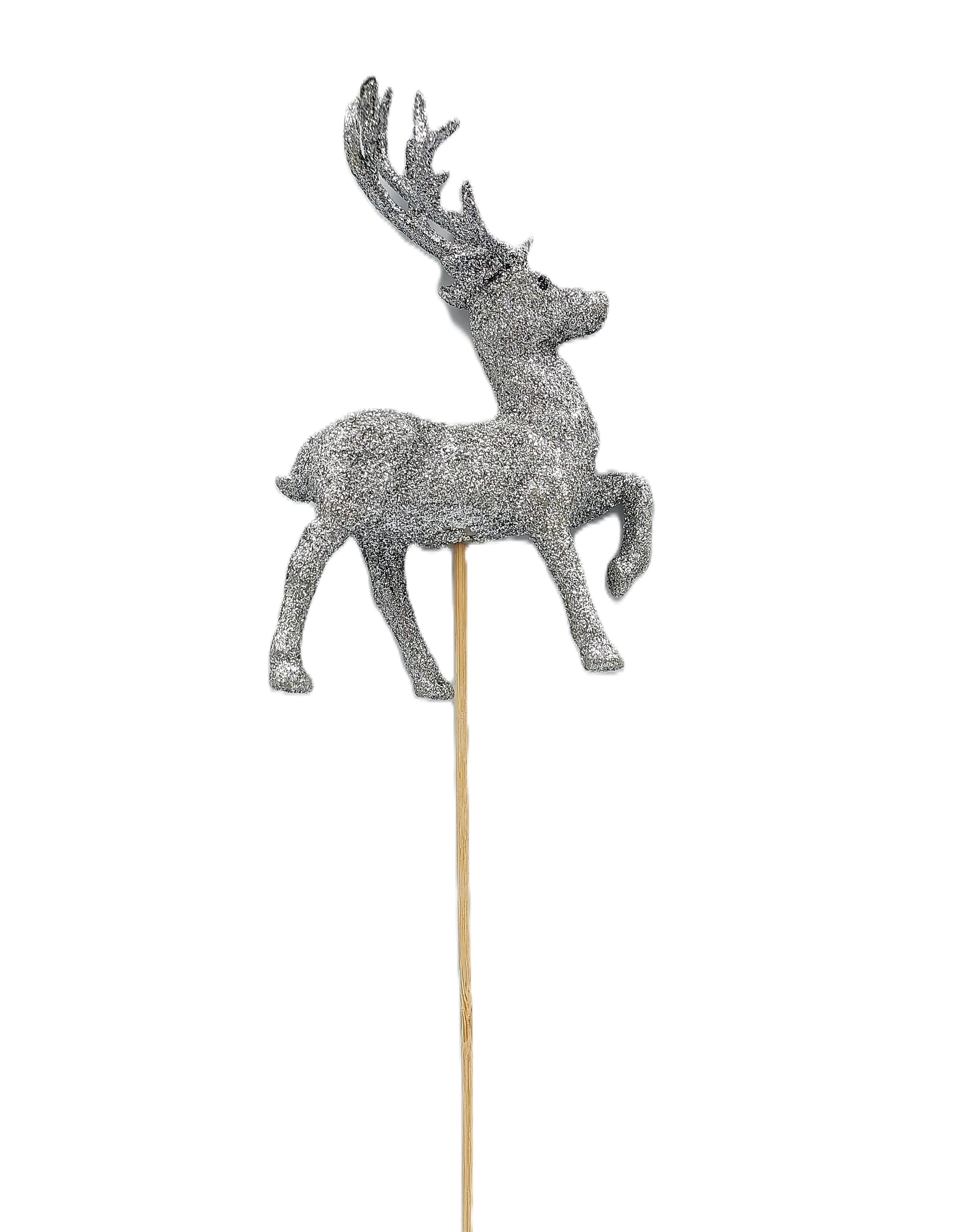 Dekoracyjny pik Jelonek 3x11x13, srebrny brokat