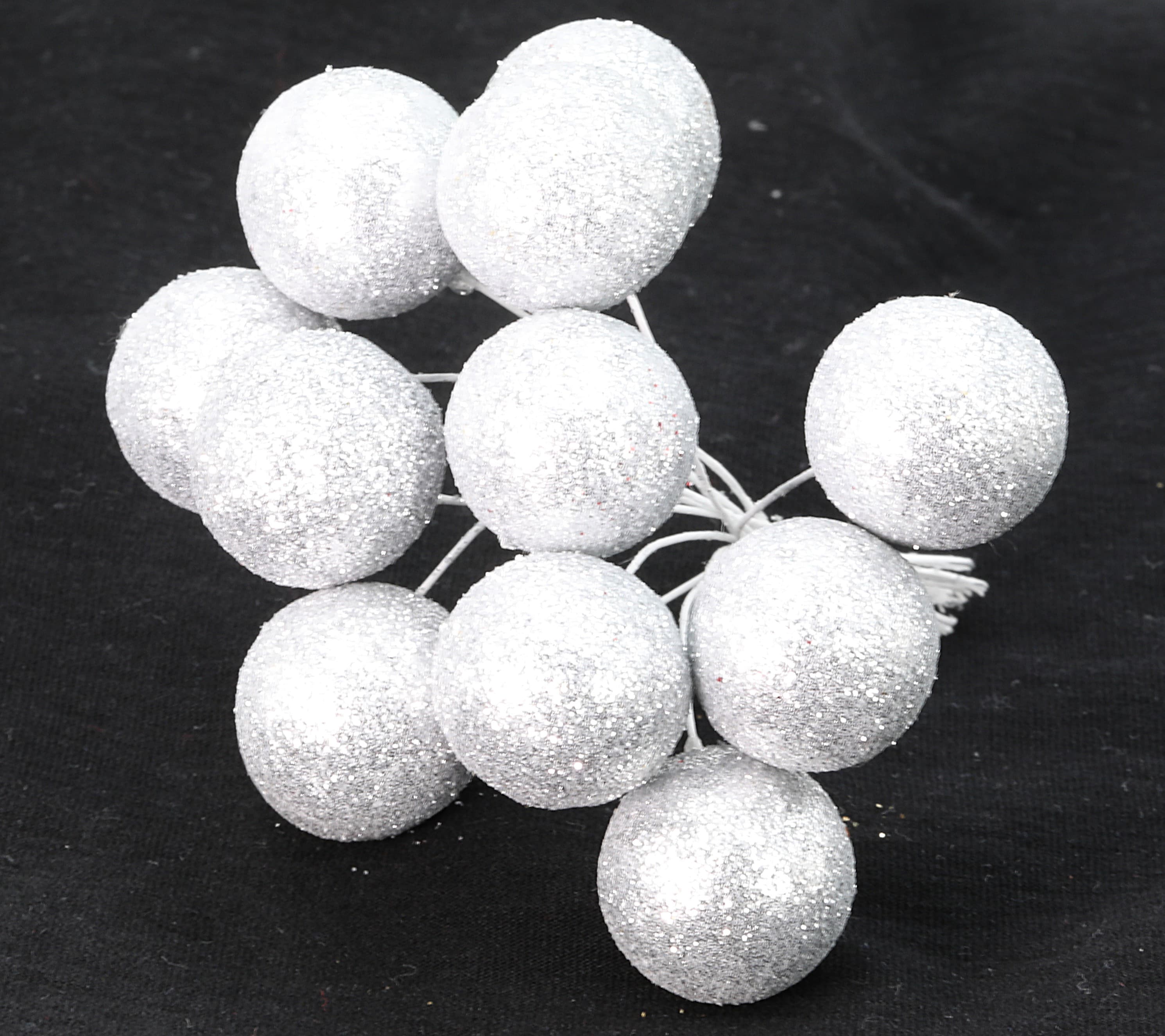 Kulki styropianowe z brokatem  2cm/12szt, srebrne