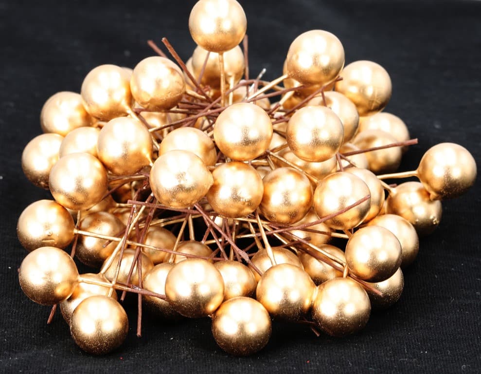 Owoce głogu na drucie, śr.1cm/72szt, złote