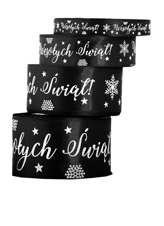 Wstążka satyna Wesołych Świąt 25mm/22mb, czarna