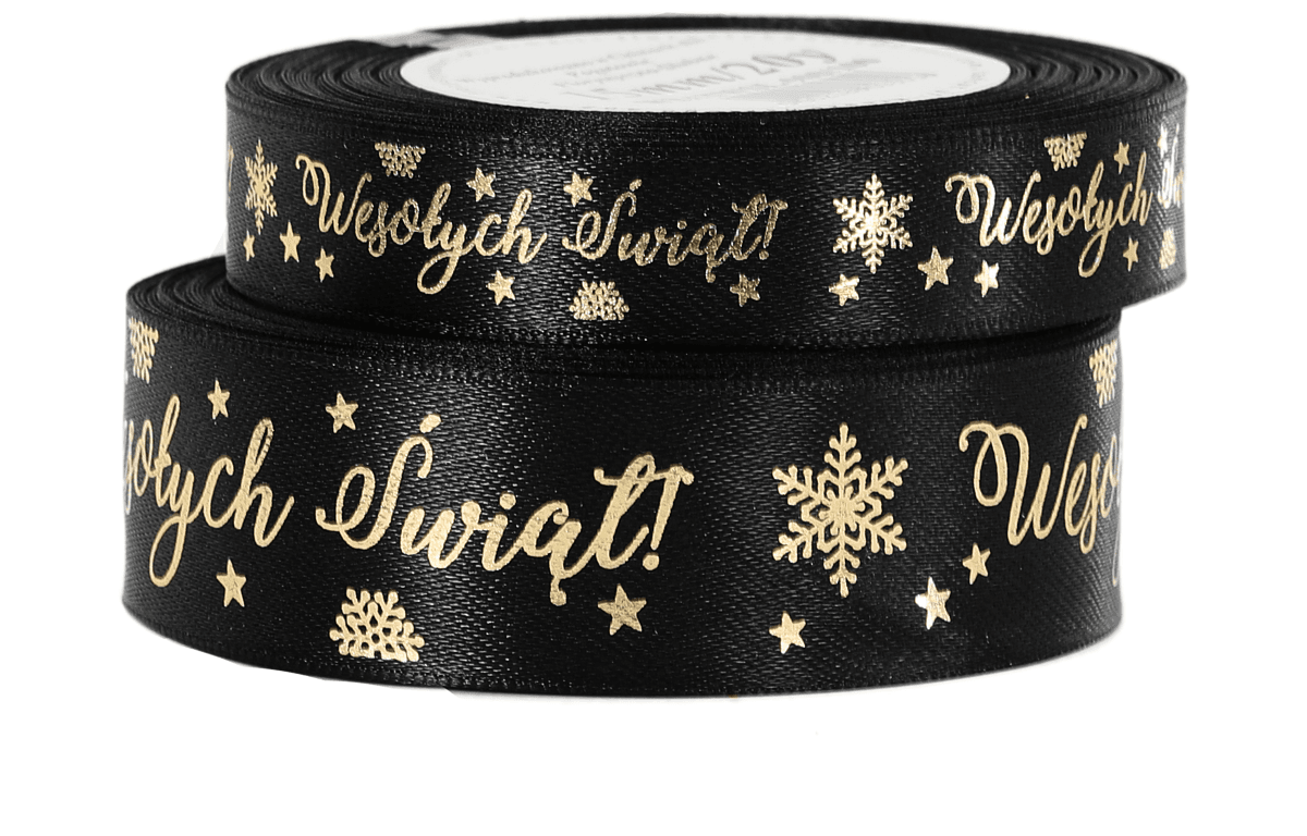 Wstążka metal Wes. Świąt 15mm/18mb czarna/złoto