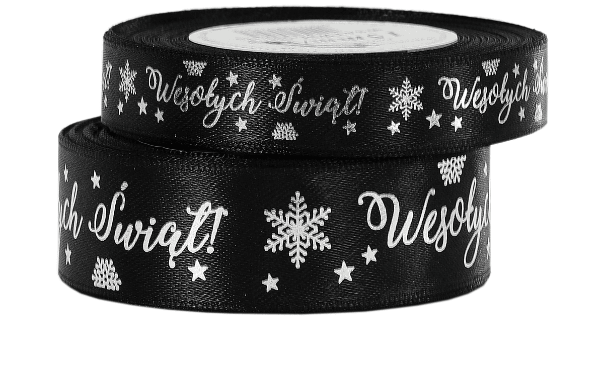 Wstążka metal Wes. Świąt 15mm/18mb czarna/srebro
