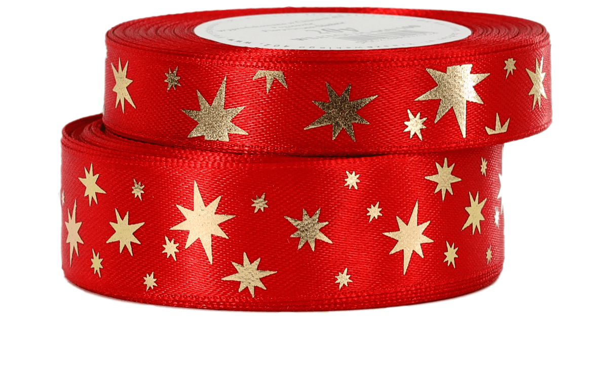 Wstążka gwiazdy metalik, 15mm/18mb czerwona/złoto