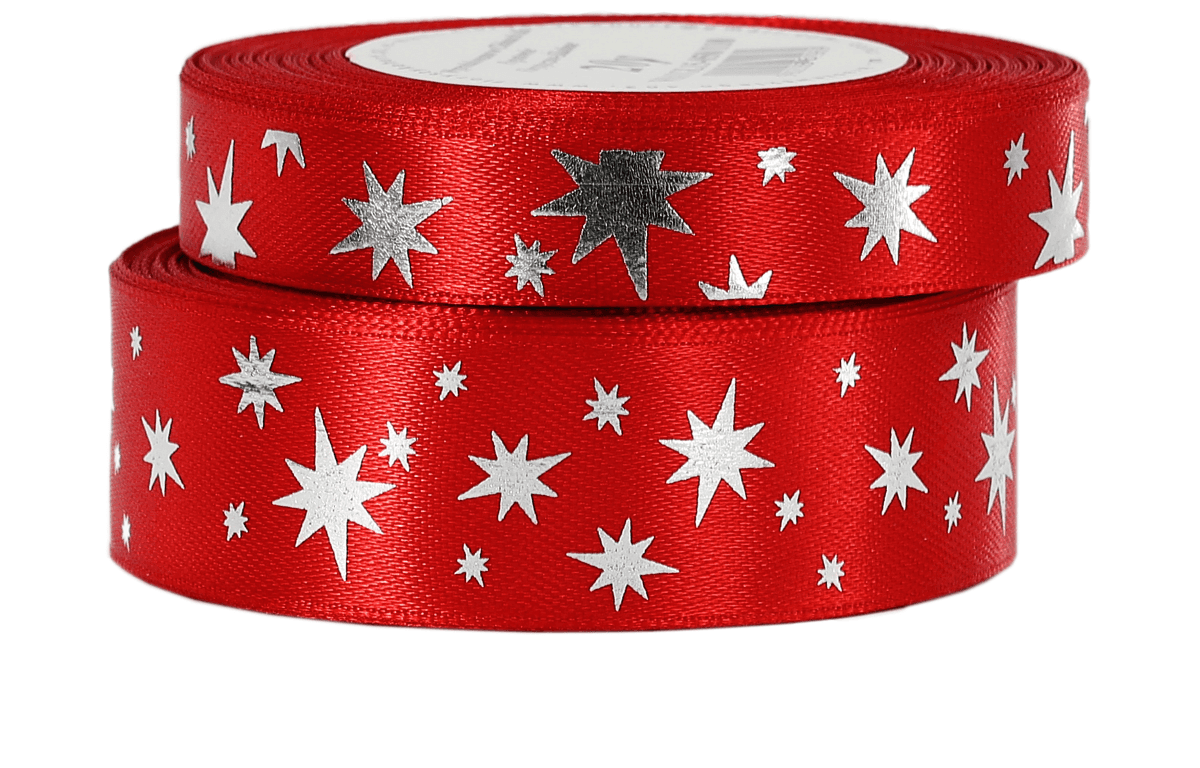 Wstążka gwiazdy metalik, 15mm/18mb czerwona/srebro