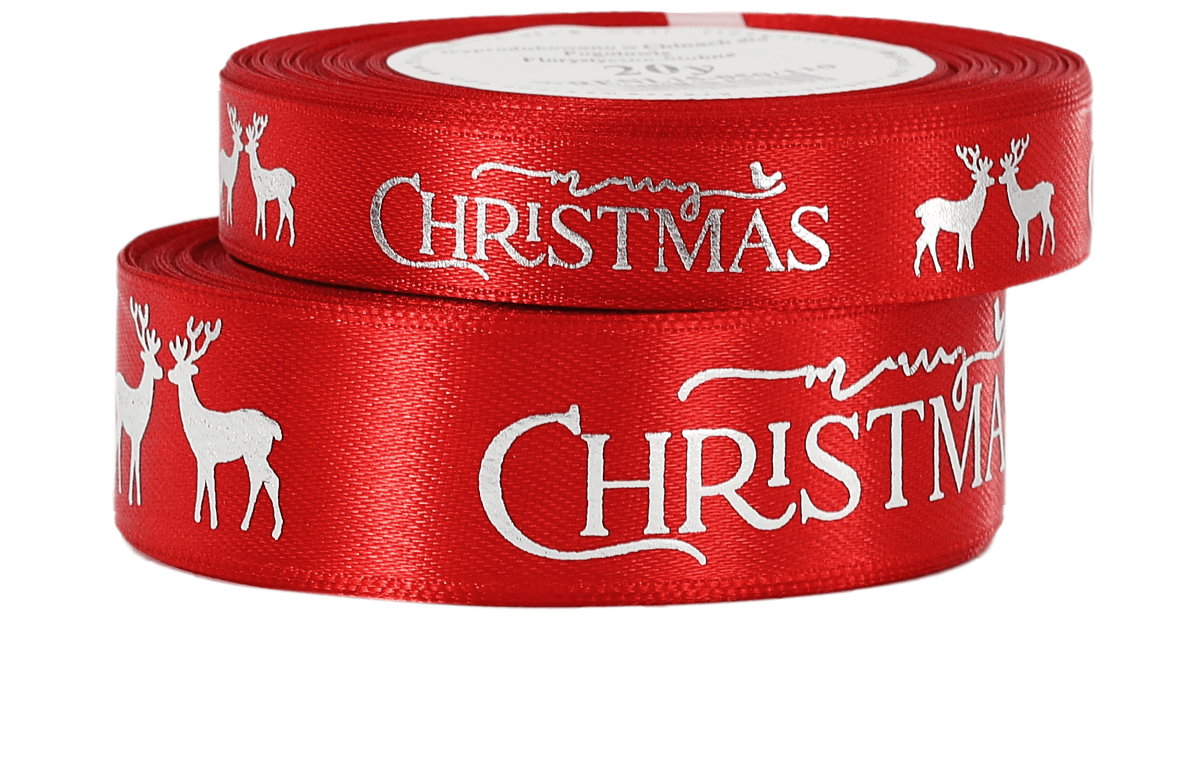 Wstążka metaliczna Renifery, 25mm/18mb, cz/srebro