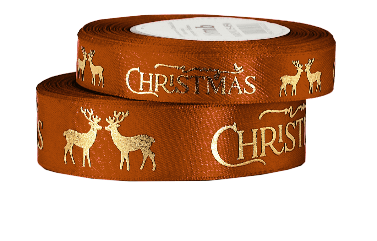 Wstążka metaliczna Renifery, 25mm/18mb, brązowa