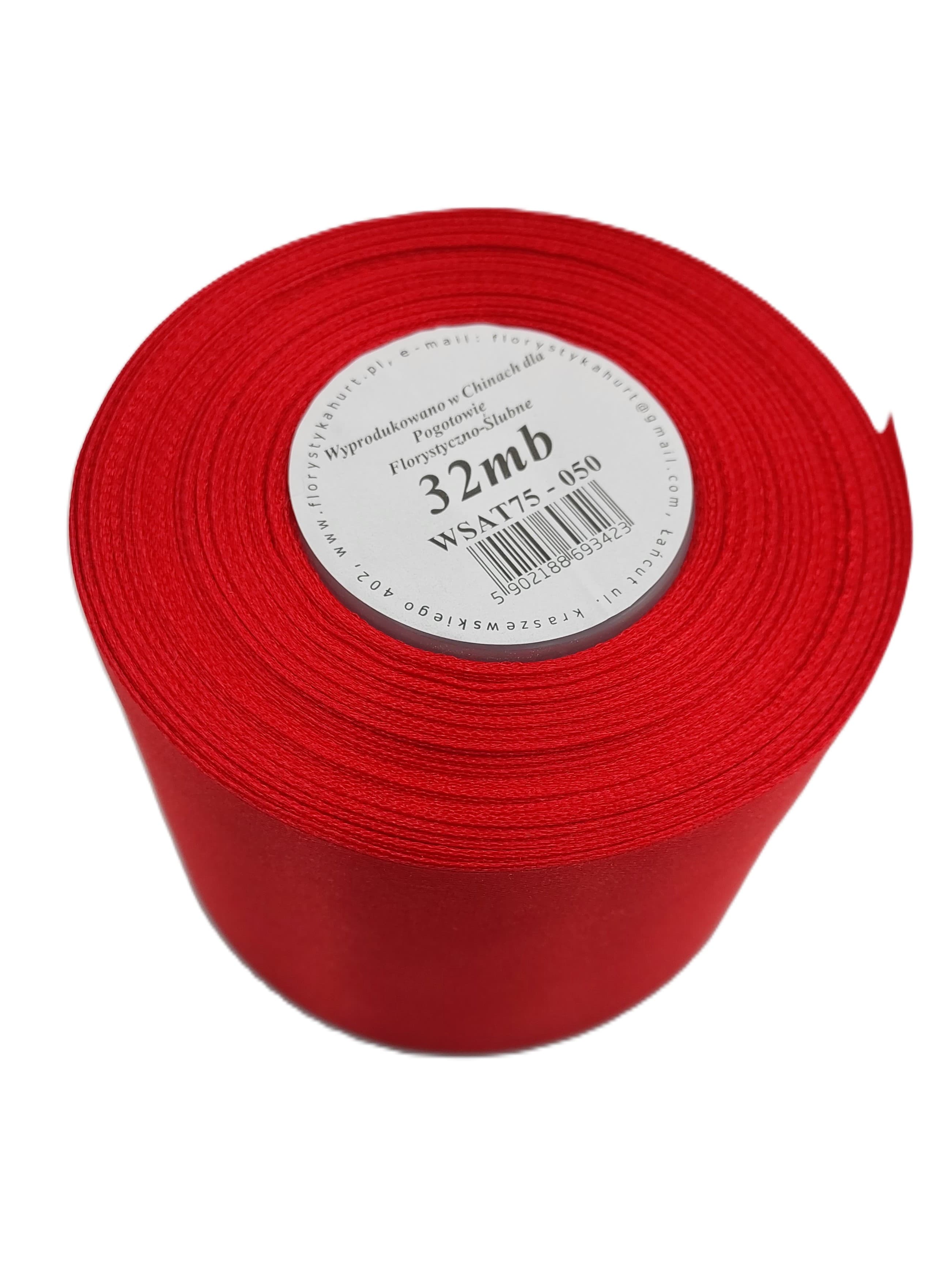 Wstążka satynowa szer. 75mm/32mb, czerwona