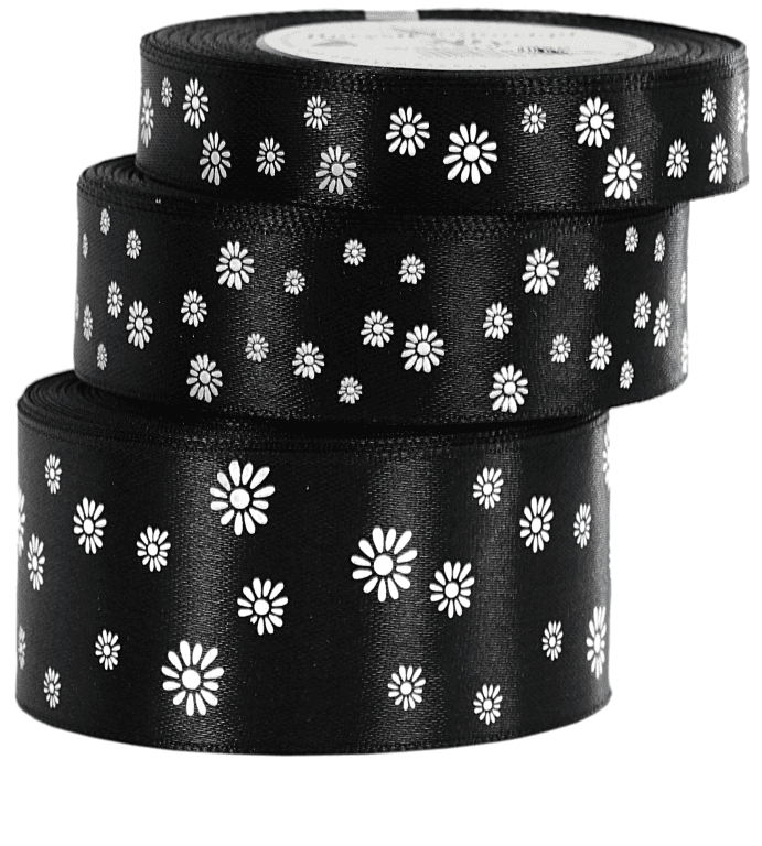Wstążka satynowa STOKROTKA, 25mm/18mb, czarna