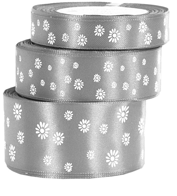 Wstążka satynowa STOKROTKA, 38mm/18mb, srebrna