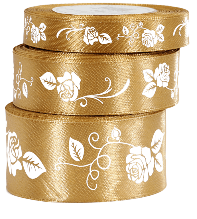Wstążka satynowa RÓŻA, 25mm/18mb, złota