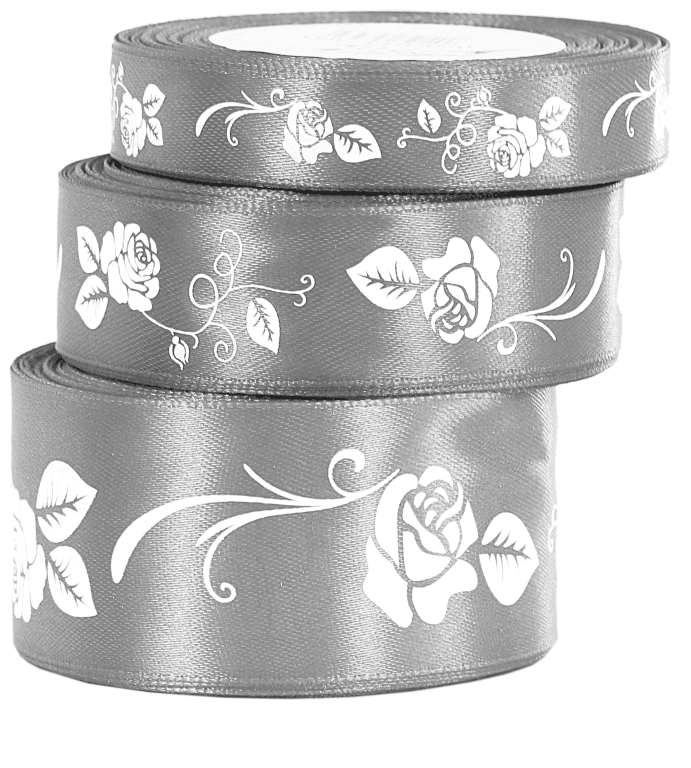 Wstążka satynowa RÓŻA, 38mm/18mb, srebrna