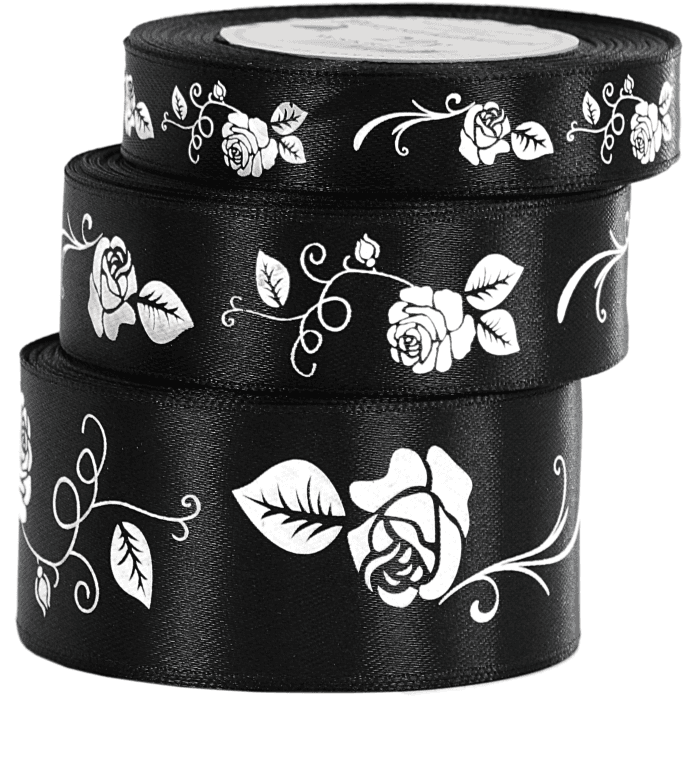 Wstążka satynowa RÓŻA, 38mm/18mb, czarna