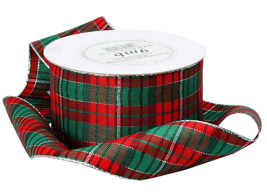 Wstążka w szkocką kratkę, 50mm/9mb, posrebrzana