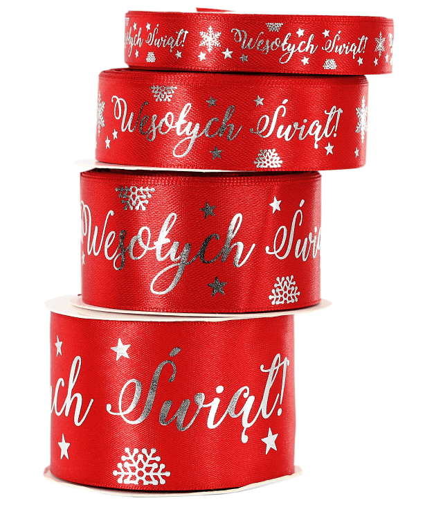 Wstążka metal Wes. Świąt, 38mm/9mb czerwona/srebro