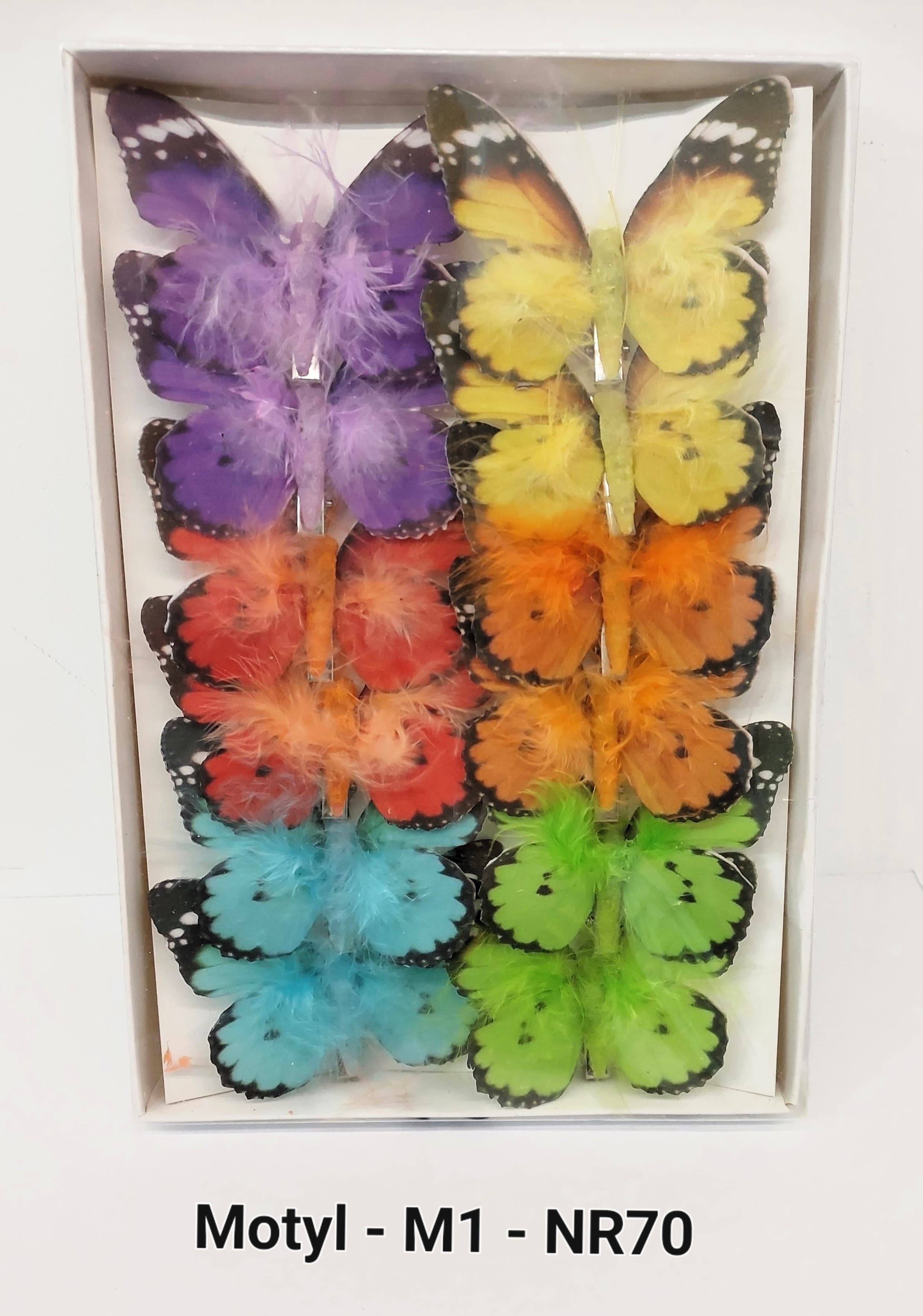 Sztuczne kolorowe motyle szer. 7cm, 12szt.