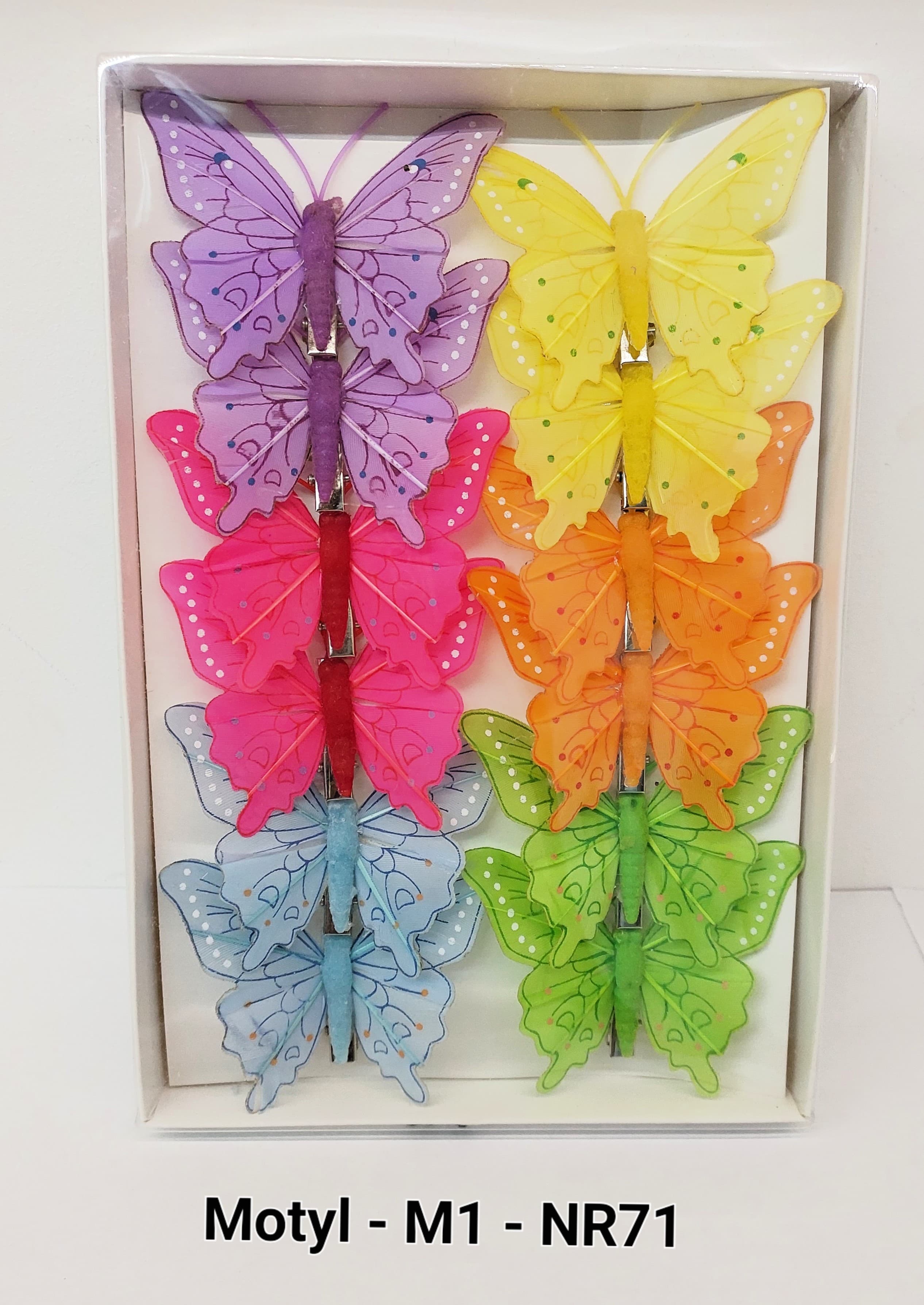 Sztuczne kolorowe motyle szer. 7cm, 12szt.