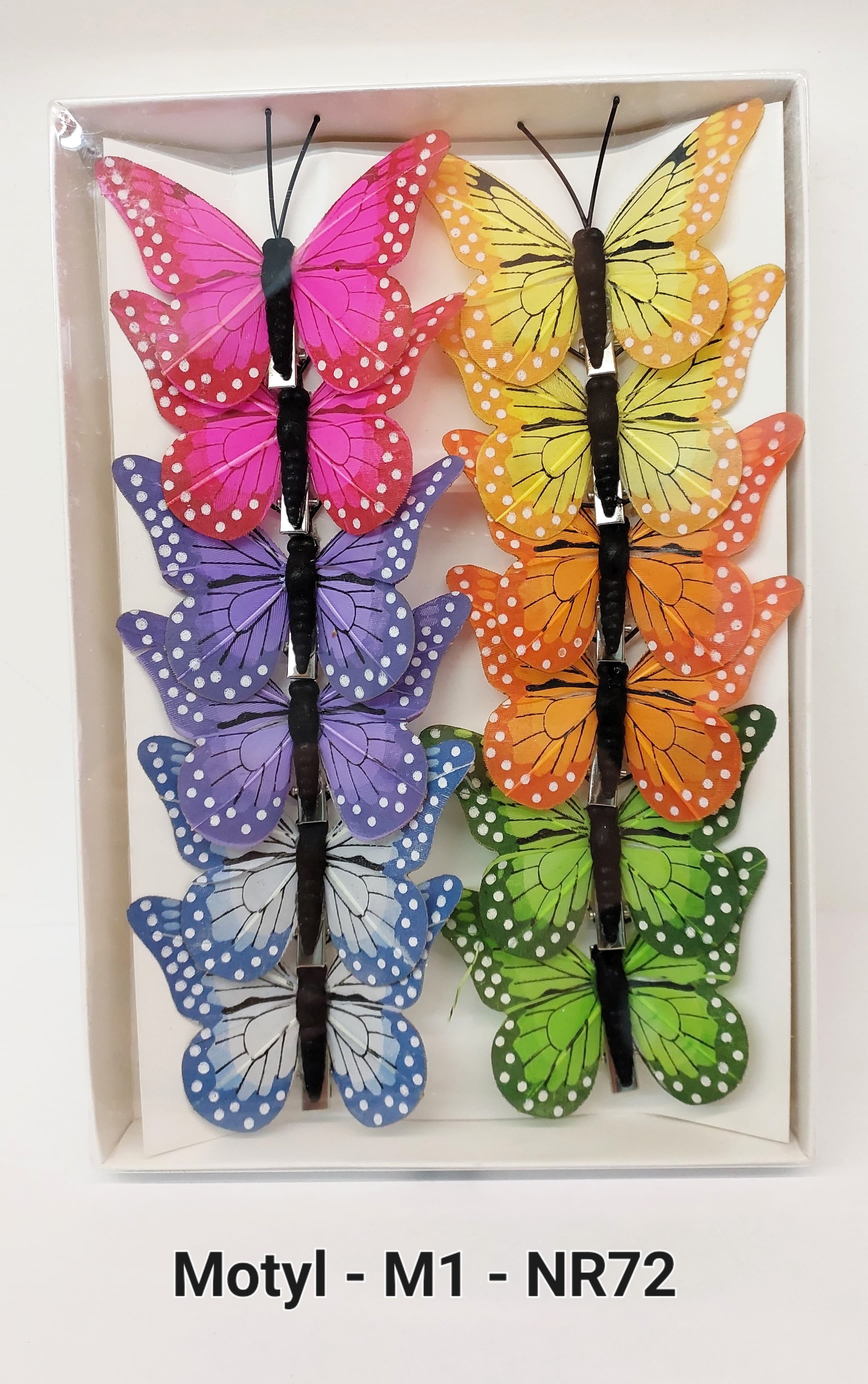 Sztuczne kolorowe motyle szer. 7cm, 12szt.