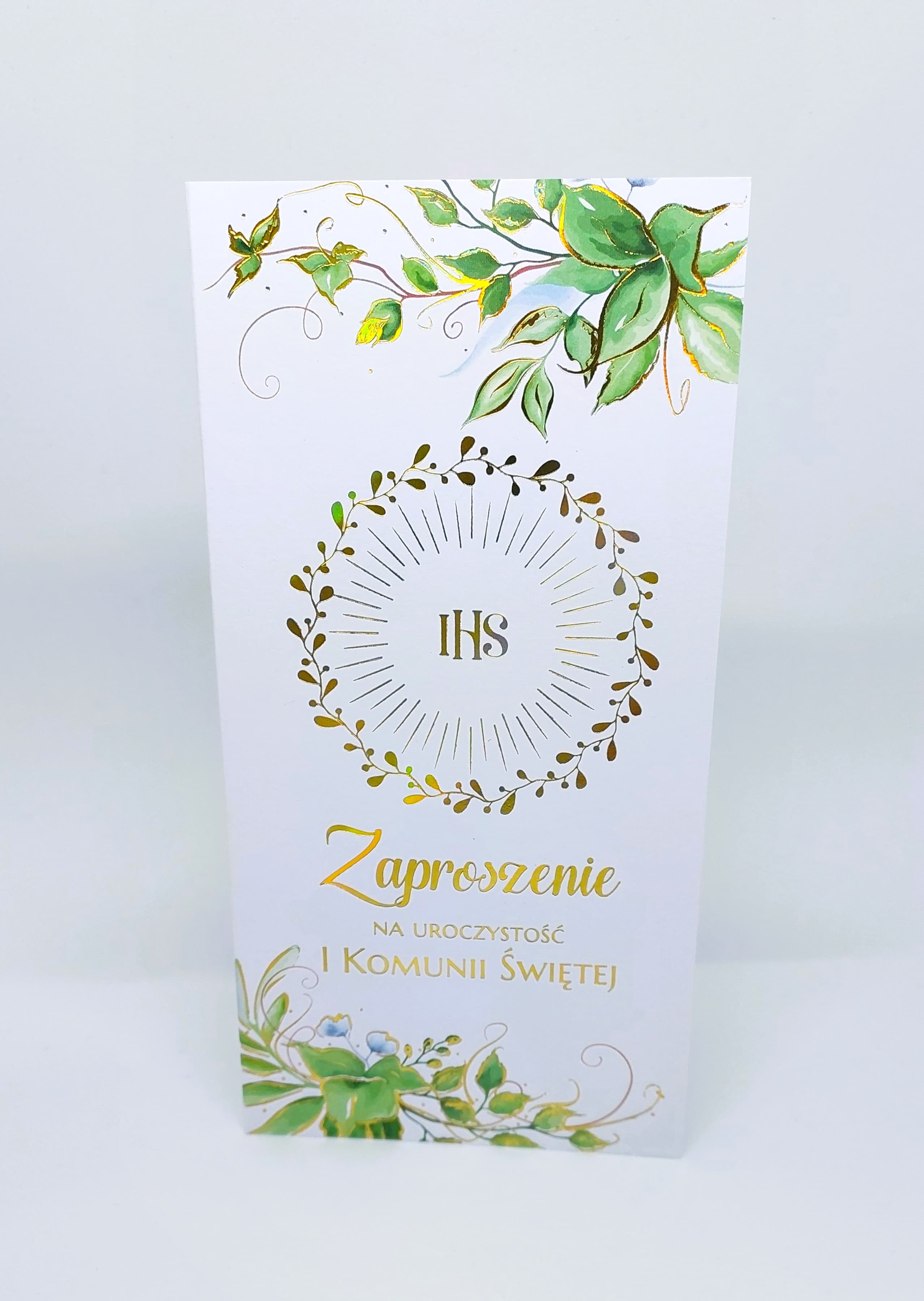 Zaproszenie złocone GAŁĄZKA 1 Komunia Święta, 1szt