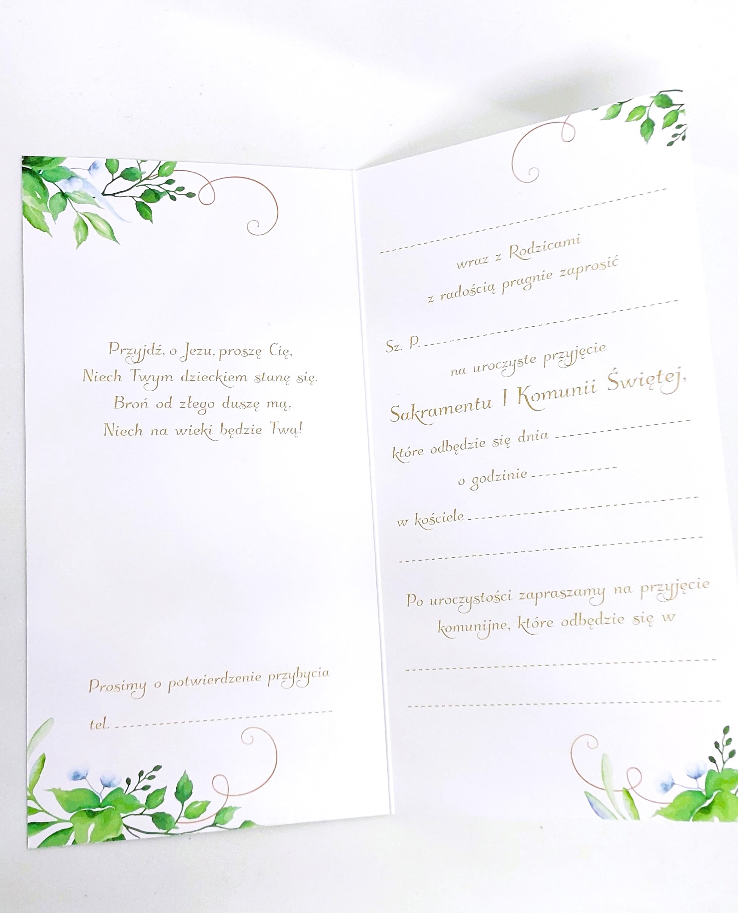 Zaproszenie złocone GAŁĄZKA 1 Komunia Święta, 1szt