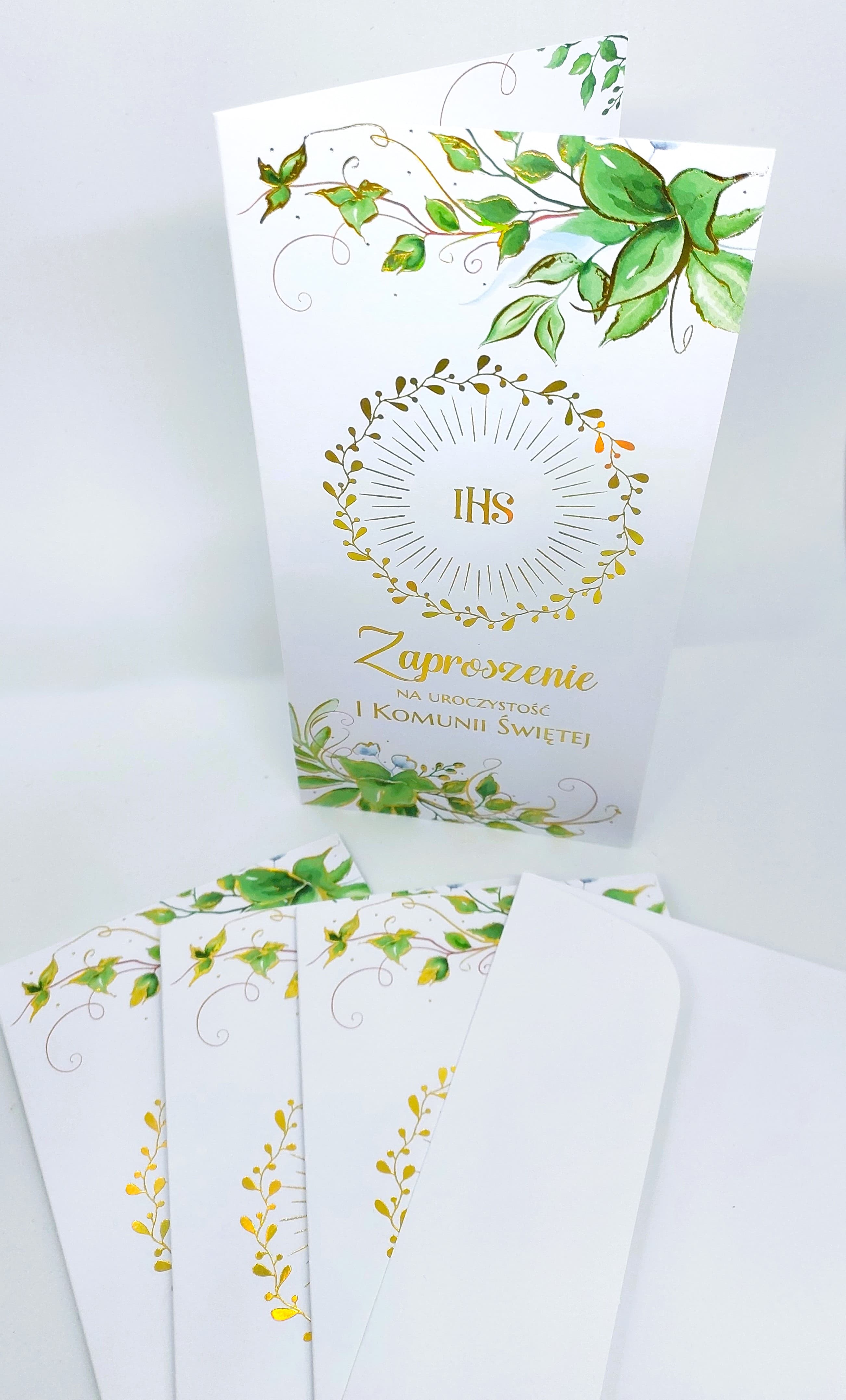 Zaproszenie złocone GAŁĄZKA 1 Komunia Święta, 1szt