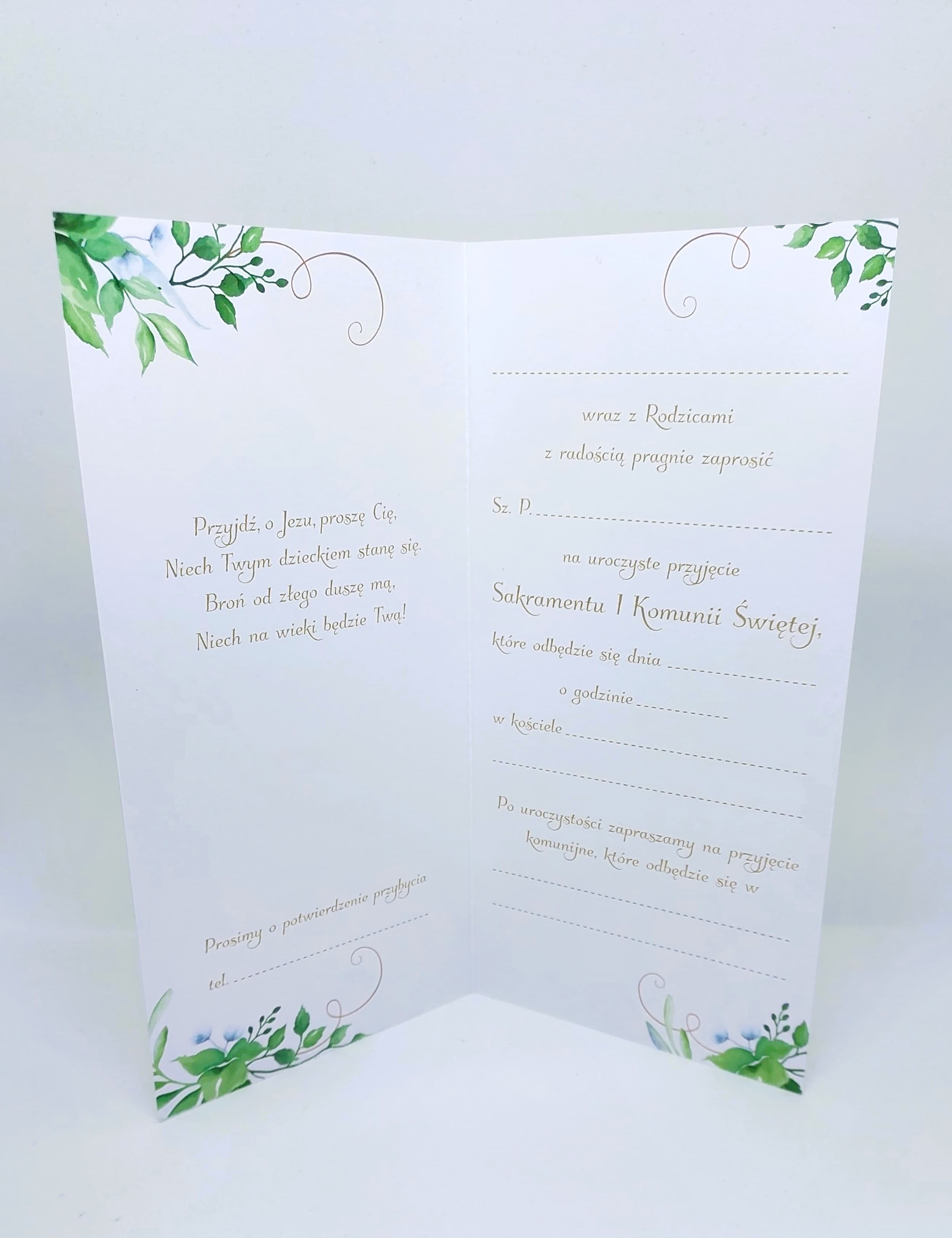 Zaproszenie złocone GAŁĄZKA 1 Komunia Święta, 1szt
