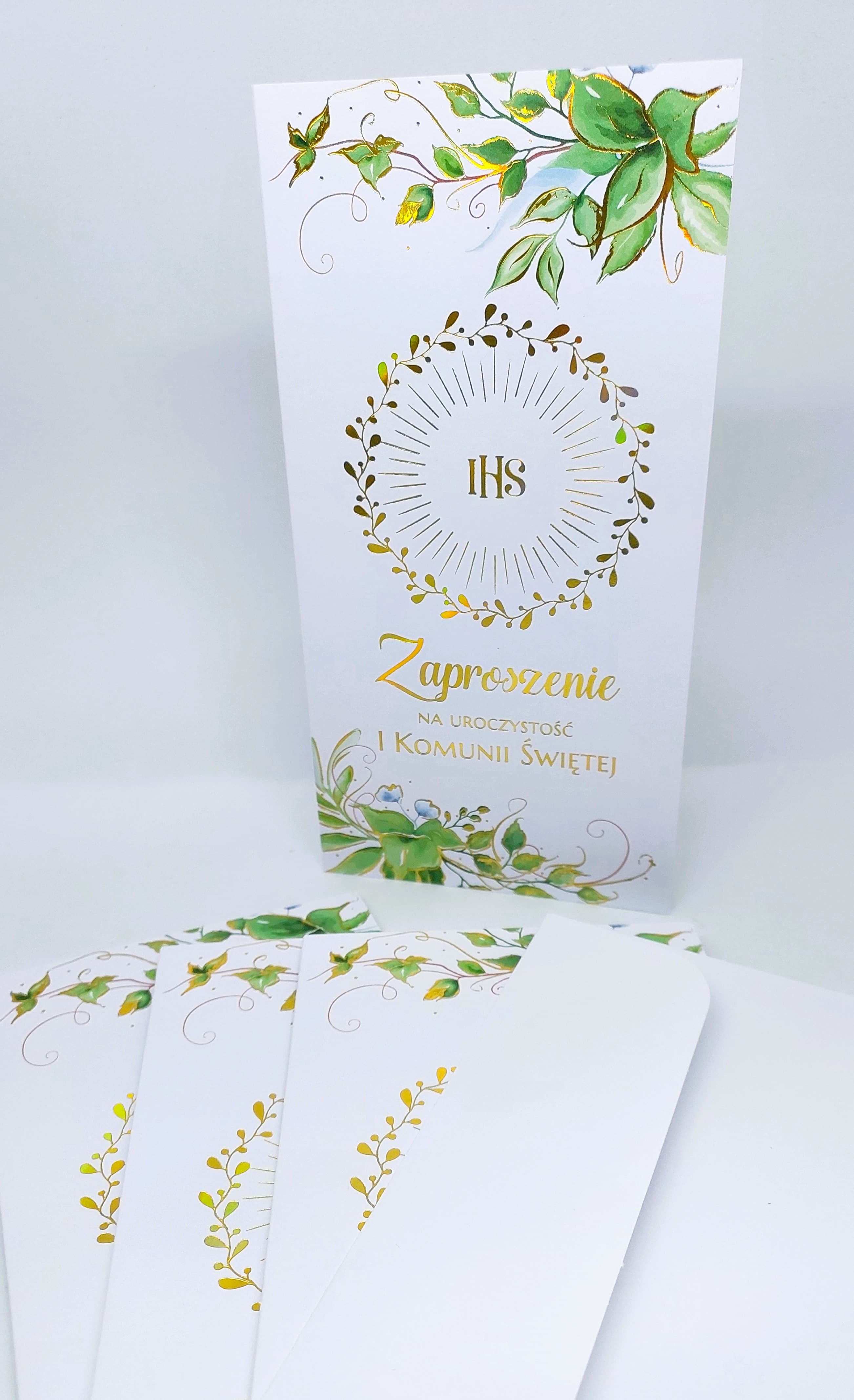Zaproszenie złocone GAŁĄZKA 1 Komunia Święta, 1szt