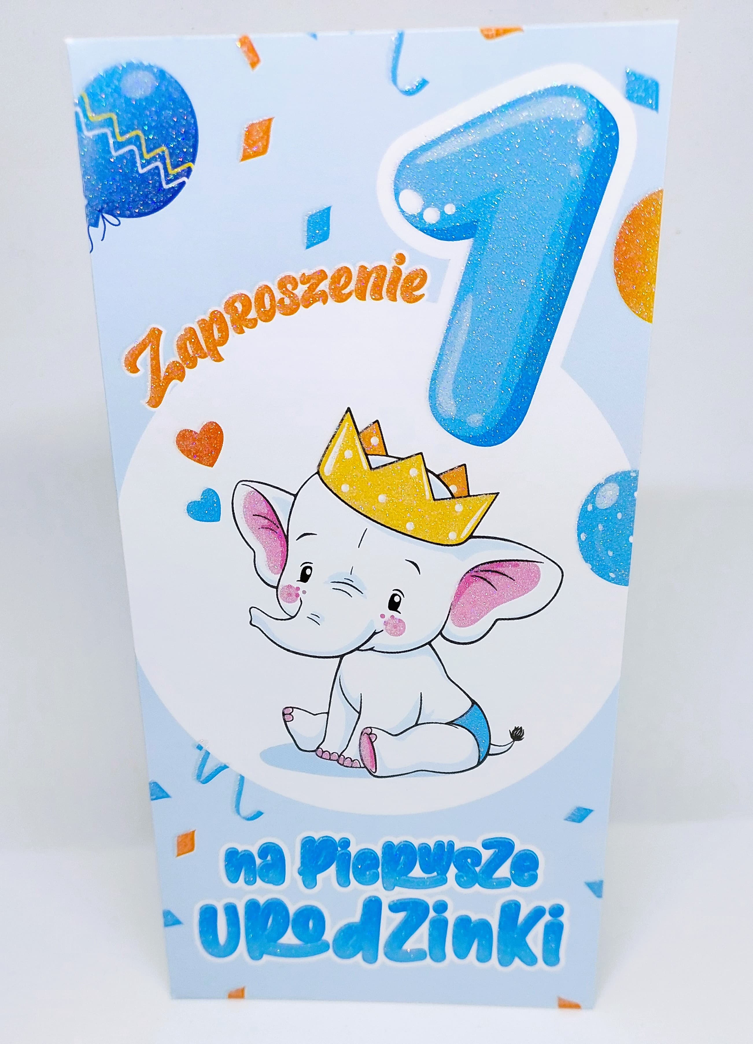 Zaproszenie niebieskie z brokatem 1 ROCZEK, 1 szt.