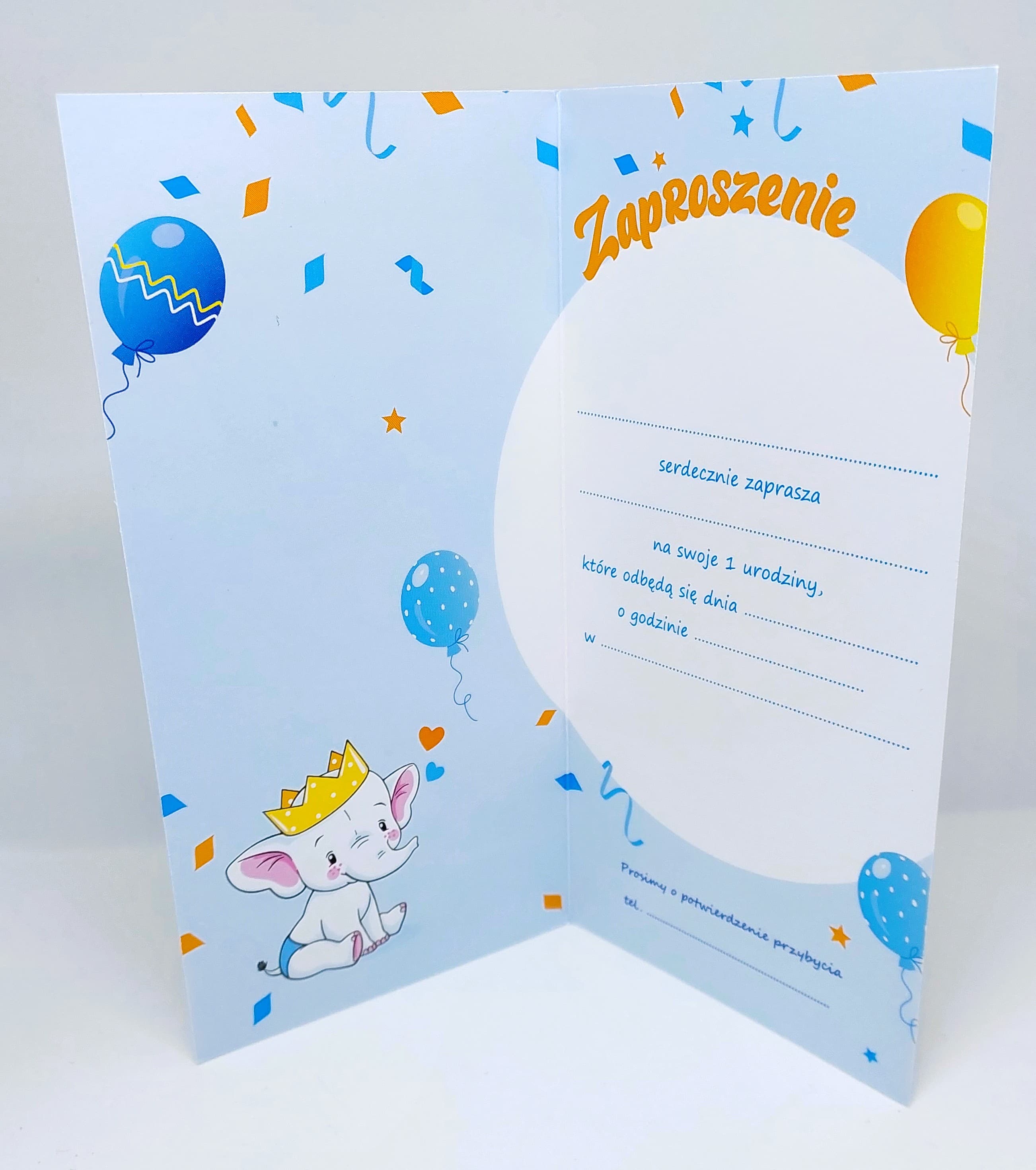Zaproszenie niebieskie z brokatem 1 ROCZEK, 1 szt.